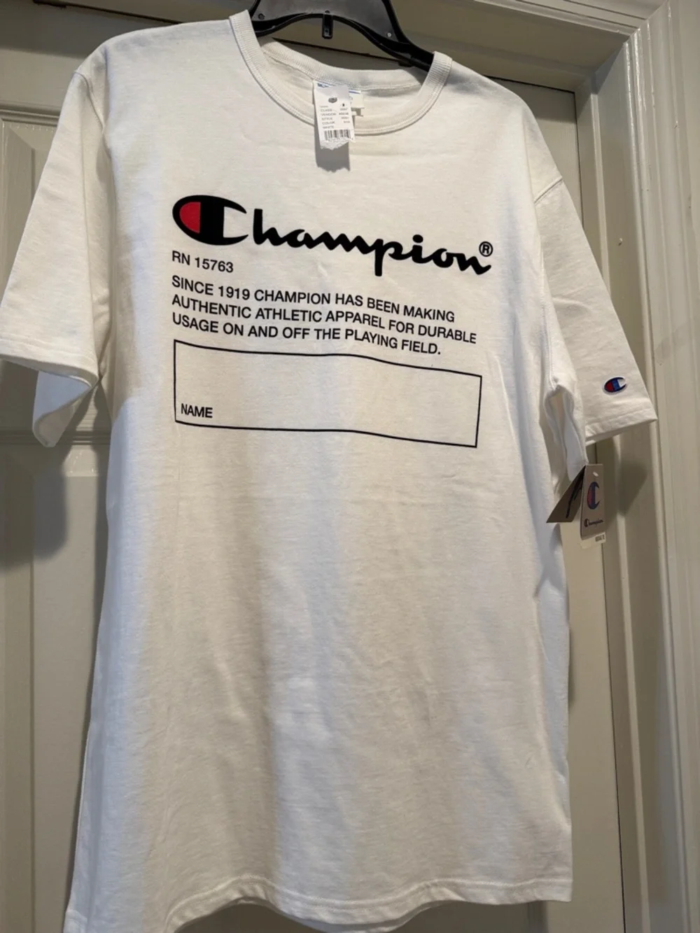 NWT Champion White Heritage Graphic Logo Short Sleeve Tee Rare Find Y2K L Summer - Picture 3 of 15